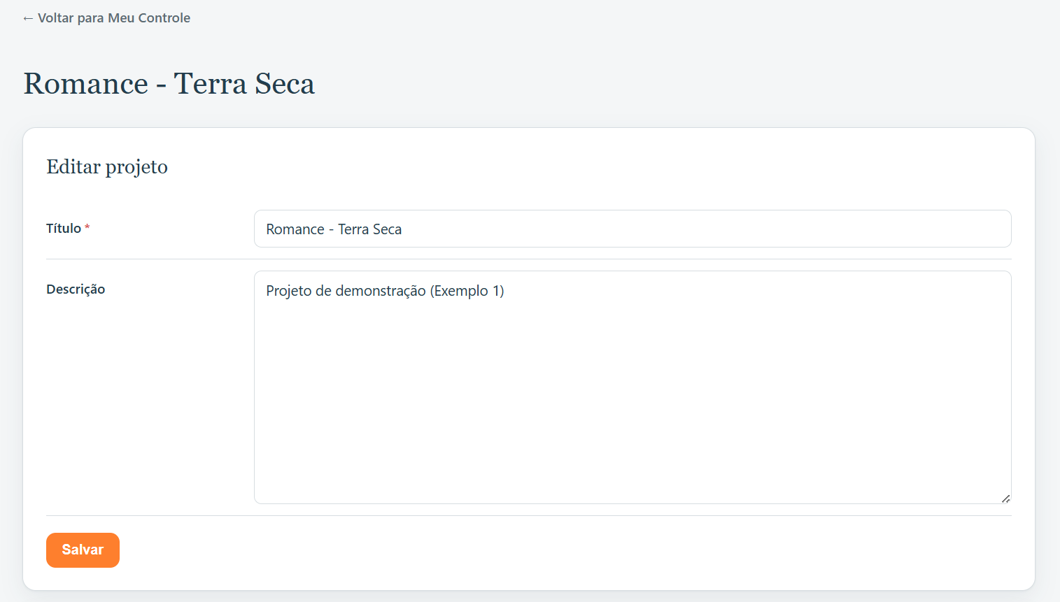 Tela de gestão de um Projeto — parte 1