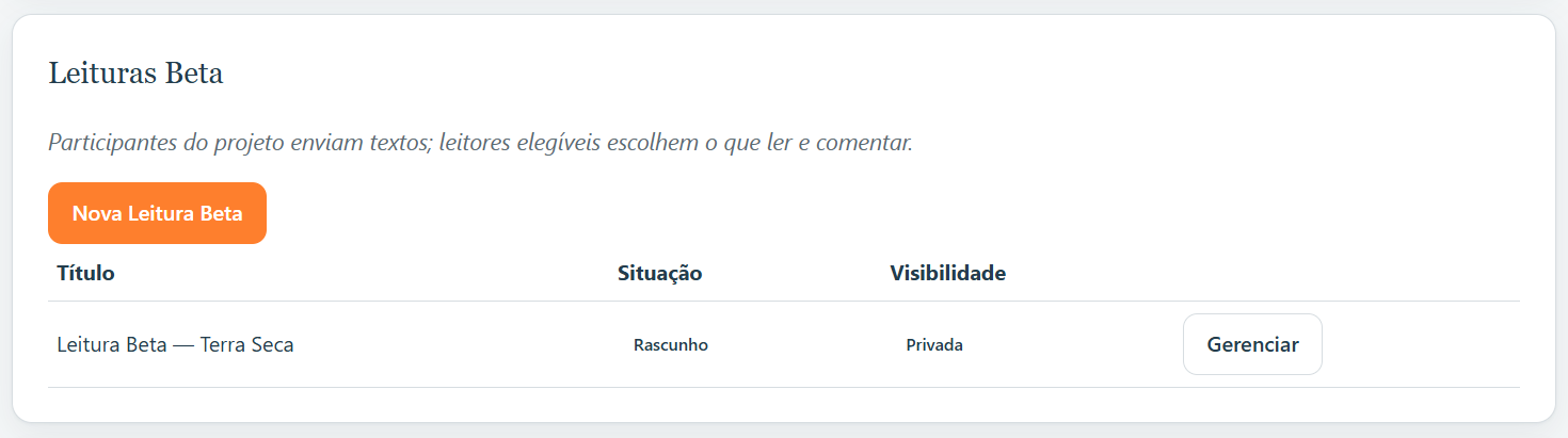 Tela de gestão de um Projeto — parte 2