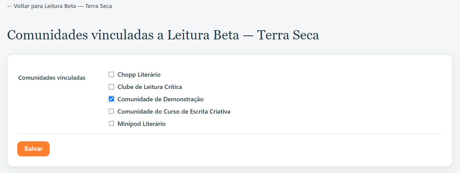 Vínculo de comunidades à Leitura Beta